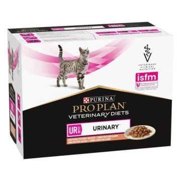 Purina Pro Plan Vet Feline Ur Urinary Salmon Caja Pouch 10X85Gr, comida húmedapara gatos