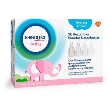 Rhinomer Baby Recambios Blandos Desechables con Filtro Absorbente AspiradorNasal, 20 unidades