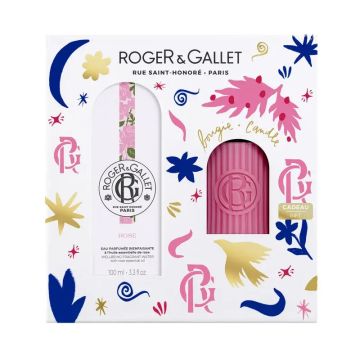 Roger & Gallet Rose Cofre Agua Perfumada Bienestar 100Ml + Vela Perfumada, 2unidades