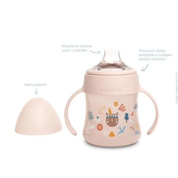Suavinex Biberón Con Asas First 150Ml. Con Boquilla Antiderrame De Silicona.Para Bebés +4 Meses, Color Rosa
