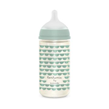 Suavinex Biberón De Vidrio De 240 Ml. Tetina Fisiológica Sx Pro De Silicona.Biberón De Flujo Medio. +3 Meses. Bonhomia, Verde