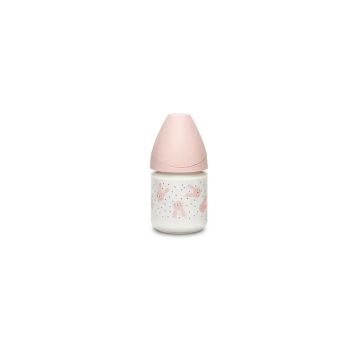 Suavinex Biberón Vídrio Premium Rabbit de Color Rosa, 120 ml