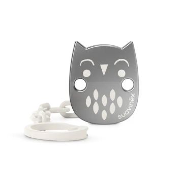 Suavinex Broche Pinza Premium. Cadena Para Chupete Con Efecto Metalizado Mate.+0 Meses. Gris