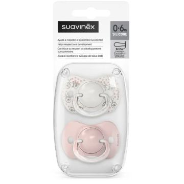 Suavinex Chupetes Rosa Tetina Fisiológica De Silicona Sx Pro, 0-6 M, 2 unidades