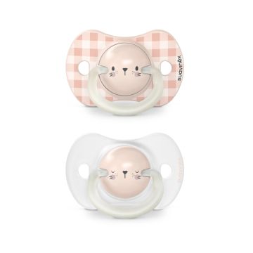 Suavinex Pack Chupetes Rosa Que Brillan En La Oscuridad, De 0-6 Meses, 2unidades