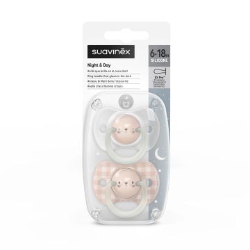 Suavinex Pack Chupetes Rosa Que Brillan En La Oscuridad, De 6-18 Meses, 2unidades
