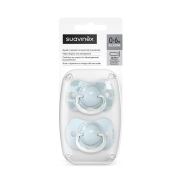 Suavinex Pack De 2 Chupetes Azul Con Tetina Fisiológica De Silicona Sx Pro, 0-6Meses, 2 unidades
