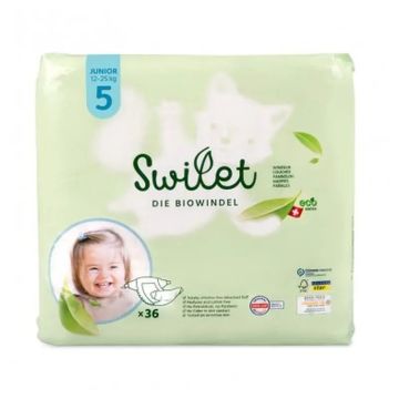 Swilet Pañal Ecológico Talla 5 Junior (12-25 Kg), 36 Unidades