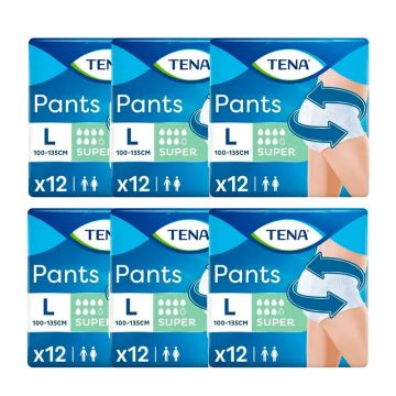 Tena Pack Pants Absorbente Incontinencia Orina Ligera Talla Super Grande, 6 X 12Unidades