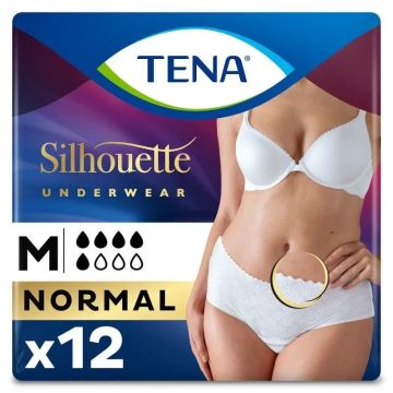 Tena Silhouette Blanco Cintura Baja Talla M, 12 Unidades