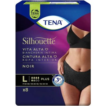 Tena Silhouette Noche Plus Cintura Alta Talla L, 8 Unidades