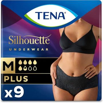 Tena Silhouette Negro Cintura Alta Mediano , 9 unidades