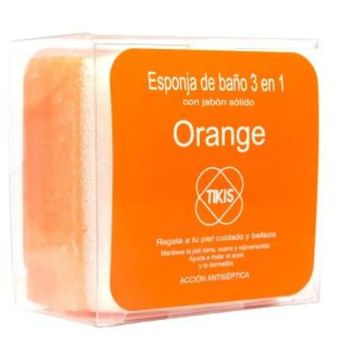 Tikis Tikis Esponja Cuadrada Con Jabon Naranja 100Gr.