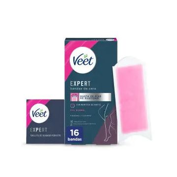 Veet Expert Bandas de Cera Fría Depilatoria para Piernas, 16 Tiras