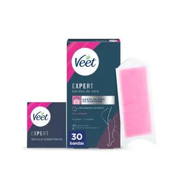 Veet Expert Bandas De Cera Fría Depilatoria, Con Manteca De Karité, 30 Tiras