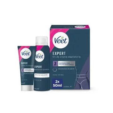 Veet Expert Kit De Depilación Zonas Íntimas, Crema Depilatoria Mujer 50 Ml YEspuma 50 Ml