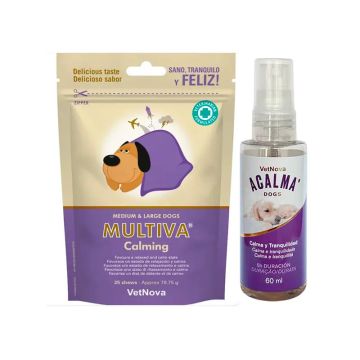Vetnova Multiva Calming + Acalma spray 60 ml, Pack Perros Medios y Grandes