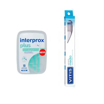 VITIS Cepillo Dental Medio Uso Diario + Interprox Cepillo Dental InterproximalPlus Micro 10 unidades