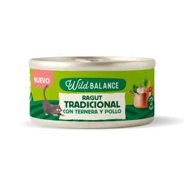 Wild Balance Lata Ragut Tradicional Con Ternera, Pollo Y Verduras Para Gatos, 80gr