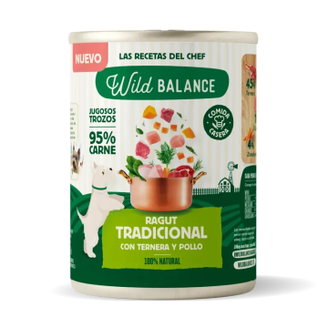 Wild Balance Lata Ragut Tradicional Con Ternera, Pollo Y Verduras Para Perros,400 gr