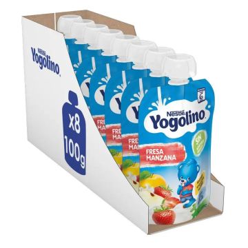 Yogolino Bolsita De Fresa Manzana Sin Azúcar, 100g x 8 unidades
