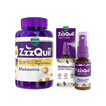 ZzzQuil Natura Pack Gummies de Melatonina Mango&Platano 60 Gummies + Spray 30ml