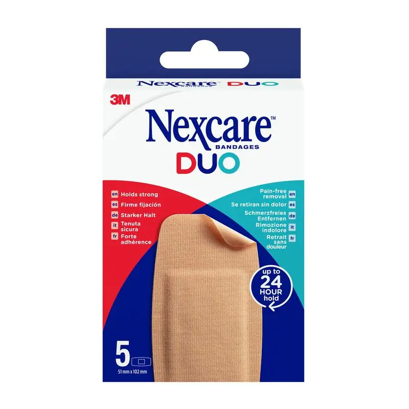Nexcare Duo Maxi Apósito De Tela Resistente E Indolora Con Adhesivo Silicona 5 X 10 Cm, 5 unidades