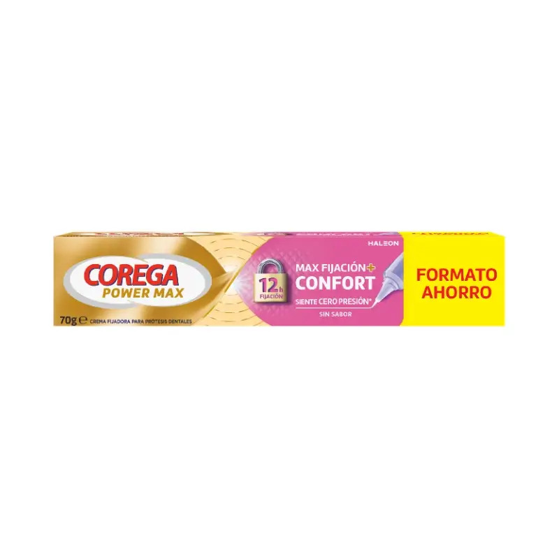 Corega Max Fijación + Confort Crema Fijadora para Prótesis Dentales, 70 gr