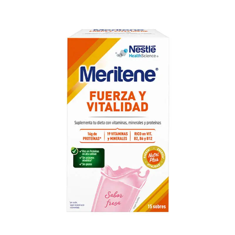 Meritene Fuerza y Vitalidad Batido Sabor Fresa, 15 sobres x 30 gr