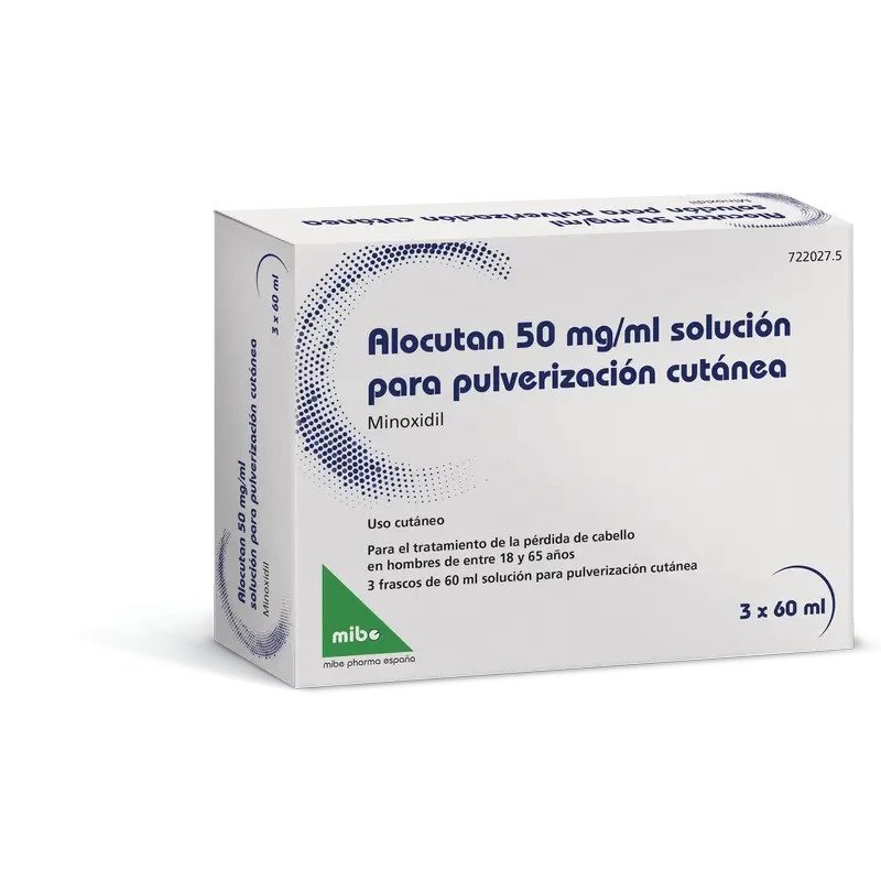 Alocutan 50 mg/ml Minoxidil Solución para Pulverización Cutánea 3 Frascos, 60 ml