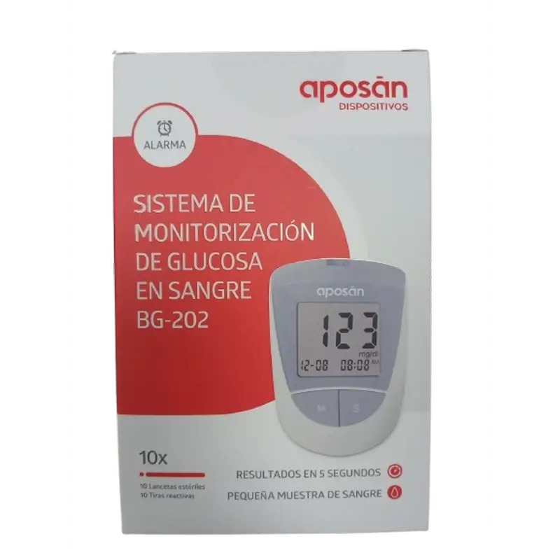 Aposan Sistema De Monitorización De Glucosa En Sangre Bg-02, 10 lancentas + 10 tiras